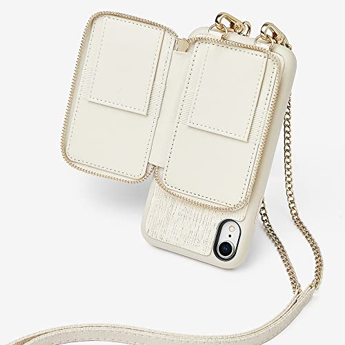 Iphone Xr Crossbody Wallet Case, Zvedeng Leather Card Holder Slot Case Wrist Strap Rfid Blocking Purse Zipper Phone Case Shockproof Handbag Case Cover For Iphone Xr 6.1'' Lizard Skin Beige #TOP6
