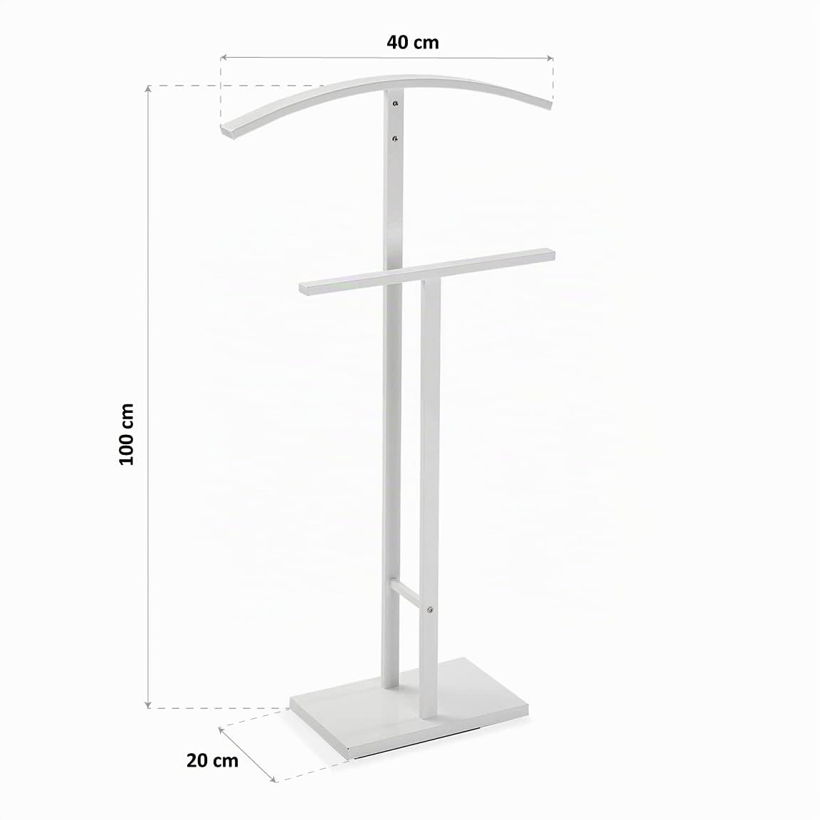 Versa Lund Appendiabiti da notte moderno multifunzionale con 2 grucce o appendini per abiti da uomo o donna, dimensioni (A x L x P) 100 x 20 x 52 cm, acciaio, colore bianco