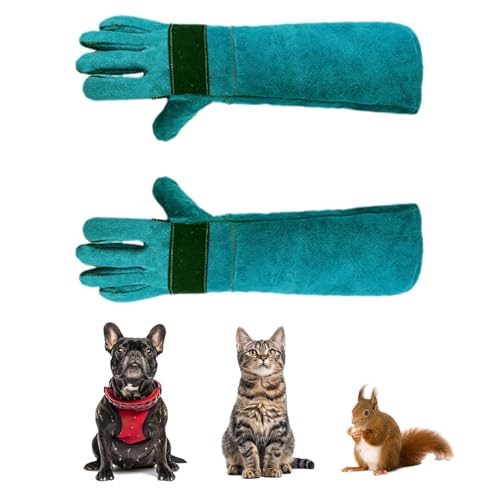 LNGJIN gants chat anti,35cm Anti-Morsure Gants de Protection, Gants Robustes pour Animaux,Cuir Gants de Travail Anti-Morsure,Pour le dressage et l'alimentation des animaux (vert foncé)