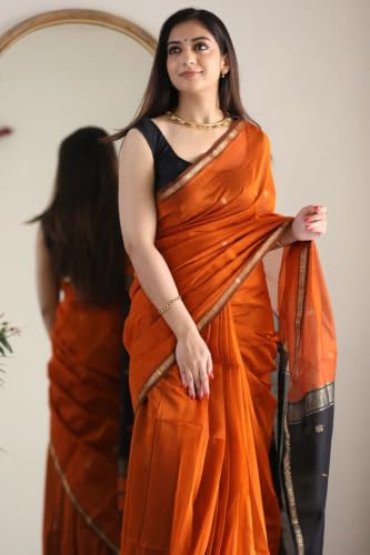 Image of SGF11 Women's Kanjivaram Soft Cotton Linen Silk Saree With Blouse Piece