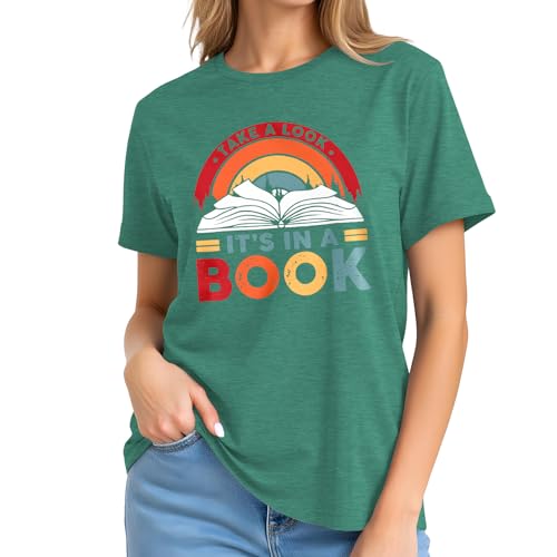 Image of Take a Look It's in a Book Shirt for Women Funny Reading Rainbow Graphic T Shirt Book Lover Gift Tee Tops