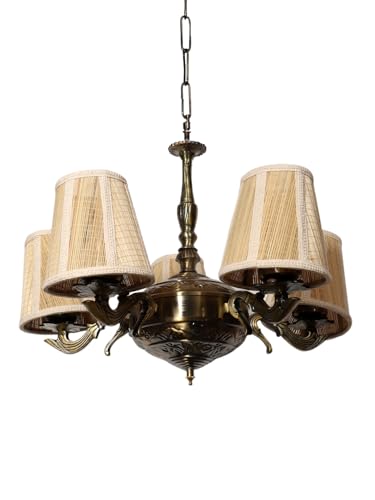 Image of Devansh 05 Lights Bamboo Conical Shade with Antique Golden Chandelier -R