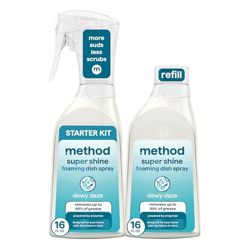 Method Super Shine Foaming Dish Spray Starter Kit, Reuse With Trigger, Powered by Enzymes, Dewy Daze Scented