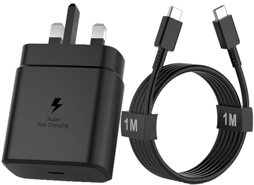 45W Super Fast Charger for Samsung Galaxy S25 Ultra/S25/S24 Ultra/S24/S23 Ultra/S23/S22/S21/Z Fold/Z Flip 6/5/4 Galaxy Tab S10/S9/S8 A9 Galaxy Book 2 | 1M USB-C to C Cable UK Plug Fast Charging
