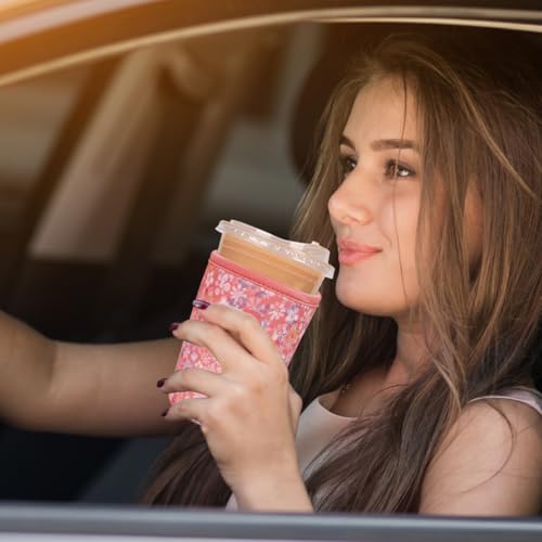 Image of Reusable Insulated Neoprene Iced Coffee Cup Sleeve, Durable Drink Sleeve for Cold Beverages, Beverage Holder for Iced Coffee, Rosy Blooms