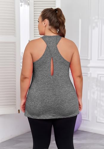 Image of ForHailey Women's Plus Size Cross Back Workout Tank Tops Athletic Shirts