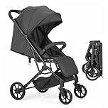 Convenience Baby Stroller – Lightweight & Compact Travel Umbrella Stroller, Quick One-Hand Fold, Lockable Rear Wheels, Adjustable Canopy, 5-Point Safety Harness & Shopping Basket (Black)