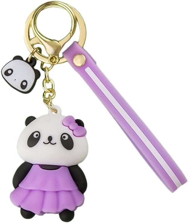 Anime Panda Keychain Pendant Cute Key Keychain Couples Car Key Chain Key Ring Cartoon Handbag Charms For Girl Boy (Color : Purple, Size : B)
