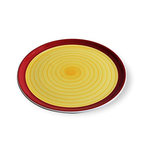 Zafferano Serie Spirale, Piatto Pizza in Ceramica, Decorato a mano, Made in Italy, Lavabile in Lavastoviglie e Resistente in Microonde, Diametro 33 cm, 6 Pezzi, Giallo e Rosso