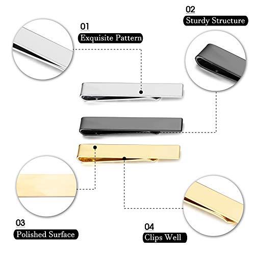 Yadoca 3 Pcs Tie Clips For Men Tie Bar Set Necktie Clips For Wedding Anniversary Business Black Silver-Tone Gold-Tone #TOP3