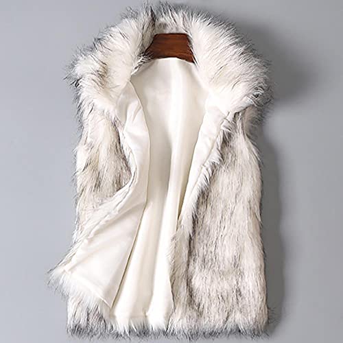 Seaopen Women's Faux Fur Vest 2022 Stand Collar Jacket Thick Sherpa Lined Coat Elegant Warm Outerwear Ladies Basic Vest White #TOP1
