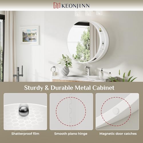 Image of Keonjinn 20 Inch Round Medicine Cabinet with Mirror, Adjustable Shelves