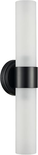 Miniatura 7 de DAYCENT Modernas luces negras para tocador de baño, aplique de pared de vidrio esmerilado de 2 luces, apliques cilíndricos negros mate, iluminación
