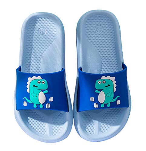 ChayChax Boys Girls Slide Sandals Cute Dinosaur Beach Slippers Kids Lightweight Summer House Slipper Shoes Non-Slip for Shower Pool(Light Blue,3-4 Big Kid)