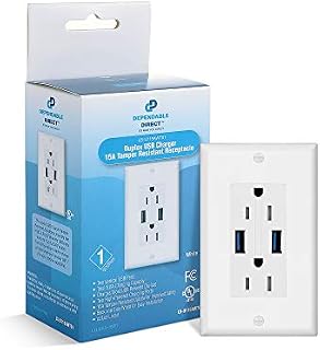 (1 Pack) 5.0A Dual High Speed USB Wall Outlet Charger - 15A Tamper-Resistant