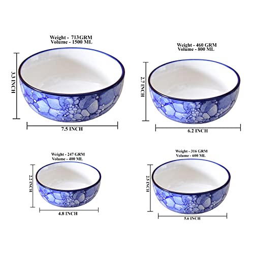 Image of Ceramic Mixing Bowl Set - 4 Pieces (1000ml, 750ml, 500ml, 300ml), Blue Luster - Durable, Microwave & Dishwasher Safe - Ideal for Mixing, Serving & Storage