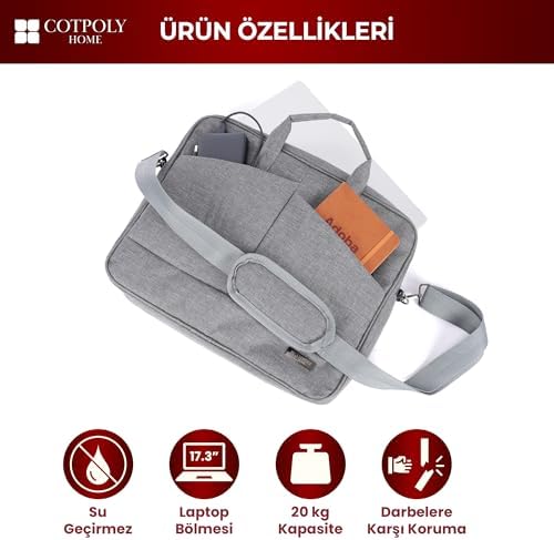 COTPOLY Su Geçirmez Darbe Korumalı Laptop Çantası 15.6–17.3 İnç Uyumlu, Omuz Askılı Bilgisayar Evrak Çantası - Görsel 5