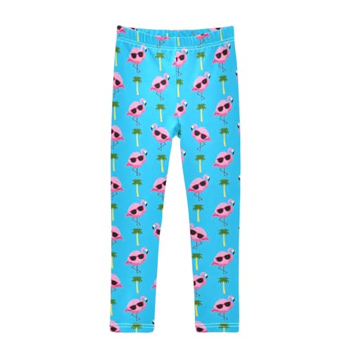 Flamingos Simple Cute Pattern Girls Leggings Soft Comfortable Athletic Leggings Dancing Pants for 4-10 Years