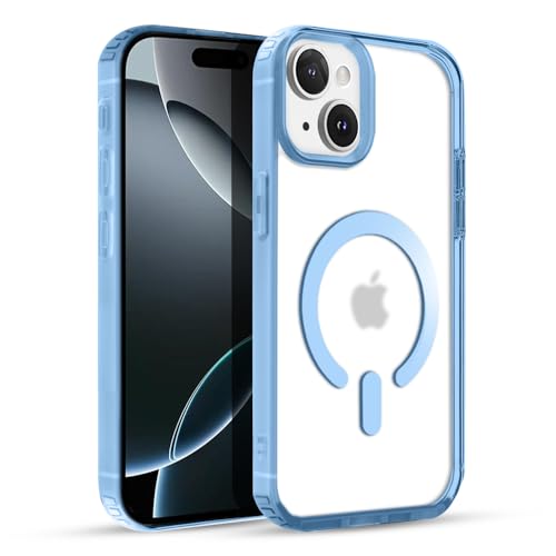 Image of KARWAN️ Hybrid Transparent iPhone 15 Back Cover Case Compatibe with Mag-Safe | Shockproof Design |Camera Protection Bump | Transparent Back Cover Case for iPhone 15 (PC, TPU | Blue