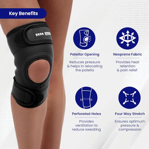 Image of 1MG Tata Knee Support Sportif(Neoprene) with Patellar Opening and Strechable Fabric,For Post Surgery, Post Sports Injury, Provides support to Week knees,Large Size (Large)