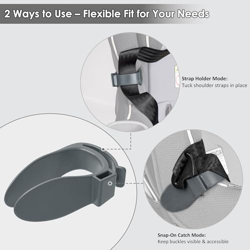 Image of Harness Strap Organizer for Car Seats - Prevents Twisting, Speeds Up Buckling - Original Invention for Infant & Toddler Seats - Clip-On Strap Holder, Universal Fit (Grey)