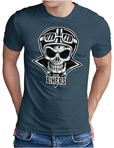 T-Shirt Skull Biker Homme OM3 en Coton Denim Coupe Grande Taille XXXXL