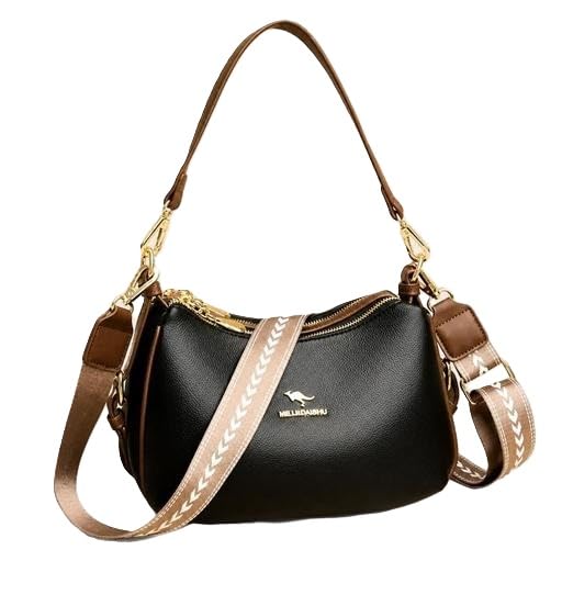 Women Trendy Crossbody Sling Bag Solid Design PU Material Lightweight Shoulder Bag for Daily Use Black-image-11
