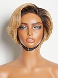 LUVME Ombre Blonde 4x4 Bob Wig Human Hair Glueless Wigs Human Hair Pre Plucked Pre Cut 6 inch Lace Front Glueless Wigs Human Hair 180% Density Short Bob Wigs for Women