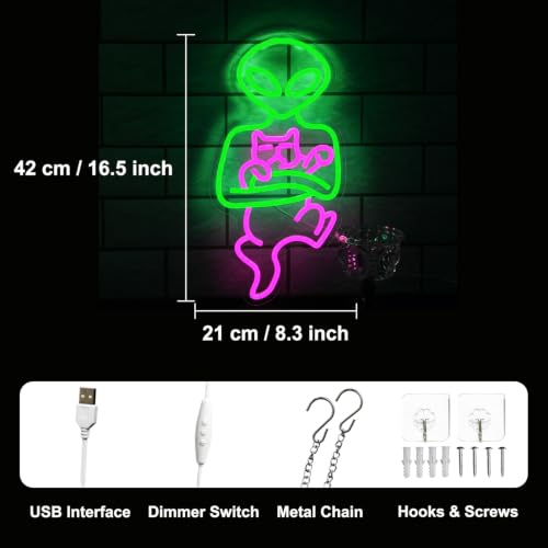 Image of Alien Cat Neon Sign Dimmable LED LED Light for Bedroom Man Cave Bar Decor