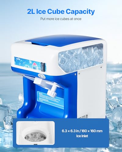 Image of VEVOR Commercial Ice Shaver Crusher,286lbs Per Hour Electric Snow Cone Maker with 2L Ice Cube Box, 250W 1500RPM Tabletop Shaved Ice Machine for Parties Events Snack Bar, Home and Commercial Use (Blue)