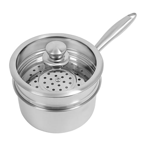 Olla a presión de acero inoxidable con tapa y cesta al vapor, olla de cocina para cocina de inducción para 3 a 4 personas, 2 litros, para casa, oficina, dormitorio universitario