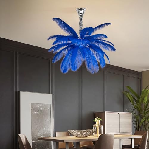 Image of Harold Electricals Modern Blue Ostrich Plumes Chandelier |Creative Feather Dulight Ceiling Pendant Light for Bedroom Living Room Dining Area Cafe Hotel Photography Prop -Bulb Included