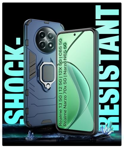 Image of WOW IMAGINE ShockProof Back Case Mobile Cover for Realme Narzo 70X | Realme 12 5G | 12X 5G | C65 5G | N65 5G | Back Cover Case (Tough Armor | Hybrid PC + TPU | Ring Holder & in-Built Kickstand | Blue)