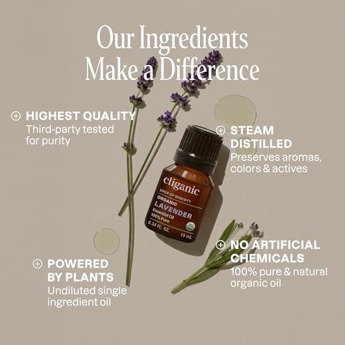 Image of Cliganic Organic Lavender Essential Oil - 100% Pure Natural Undiluted, for Aromatherapy Diffuser | Non-GMO Verified
