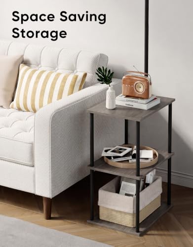 Image of PARTPHONER Floor Lamp with Table, Night Stand with Lamp, Narrow Side Table with 3CCT LED Bulb, Small Coffee Table, Modern End Table with Storage Shelves for Living Room Bedroom, Oak Gray