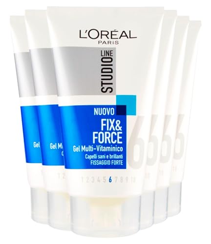 L'Oréal Paris Studio Line Fix&Force Gel per Capelli Multi-Vitaminico Fissaggio Forte 6 Tenuta a Lunga Durata non Lascia Residui Rafforza i Capelli - 6 Flaconi da 150ml L'Oréal Paris Studio Line Fix&Force Gel per Capelli Multi-Vitaminico Fissaggio Forte 6 Tenuta a Lunga Durata non Lascia Residui Rafforza i Capelli - 6 Flaconi da 150ml