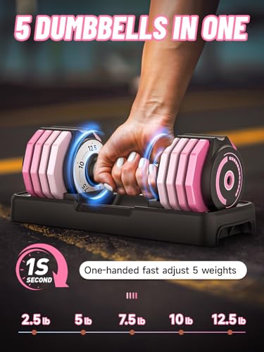 Adjustable Dumbbells Set 12.5LB/22.5LB Pair, 1-Sec Fast Adjustable 5 Weights by Turning Handle, Premium Comfort Non-slip Metal Dumbbells with Tray, Compact Size for Full Body Home Workout - Image 6