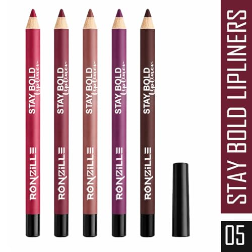 Image of Ronzille Super Stay Matte Lip Liner | Long Lasting Lip Pencil | Smooth Glide Crayon | Waterproof Matte Finish | Lip Definer for Women Set of 5