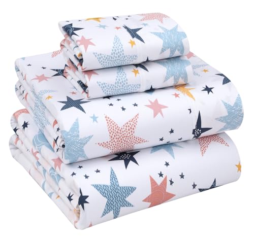 Image of RUVANTI 100% Cotton Percale Sheets Queen Size, Fault Star | Crisp Cooling, Deep Pocket 16 inch, Soft Breathable & Durable, Hotel-Style, 4 Piece Set