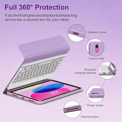 Image of MMK for iPad 11th 10th Generation Case with Keyboard (2022, 10.9 inch), Wireless Detachable Keyboard, Pencil Holder for iPad 11 inch (A16 2025), 10th Gen (10.9 Inch 2022) (Purple New)