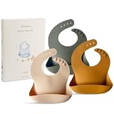Moonkie Silikon Lätzchen Baby 3er-Set, BPA-frei Abwaschbar Baby Lätzchen Wasserdicht Weich Langlebig Verstellbare Silikon Lätzchen für Babys und Kleinkinder (Cream/Buck/Olive Green)…
