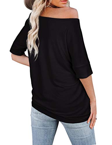 Spring Half Sleeve Tops For Women Casual Off The Shoulder Shirts Loose Fitting Black L #TOP2