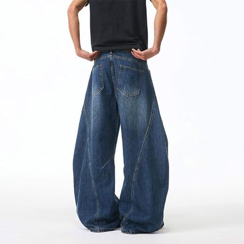 Zeiyignr Men's Irregular Sutures Y2k Hip Hop Baggy Jeans Distressed Wide Leg Denim Pants Casual Loose Fit Trousers Streetwear4