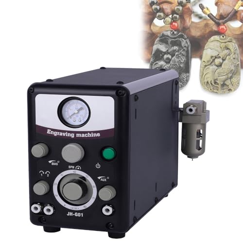 WHYYDSS Máquina de Grabado de Impacto neumática de 50/60 Hz, Herramientas de engarce de Piedras para Grabado Manual de 400-8000 PRM, para Hacer Joyas, Grabado y Tallado de Metales,Dual-Head-110V