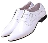 Dress Shoes for Men Pointed Toe Classic Patent Leather Lace Up Oxford White 11 US