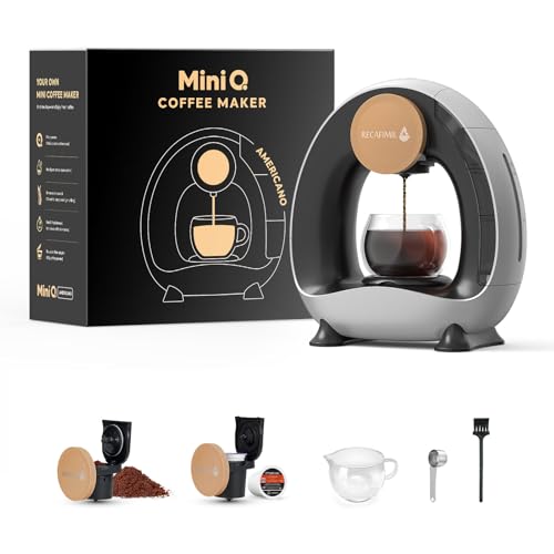 Image of RECAFIMIL MINI Q 2-in-1 Single Serve Coffee Maker - Brew K-Cups or Ground Coffee (4-8 oz) - Compact Americano Coffee Brewer with Reusable Filter (GREY)