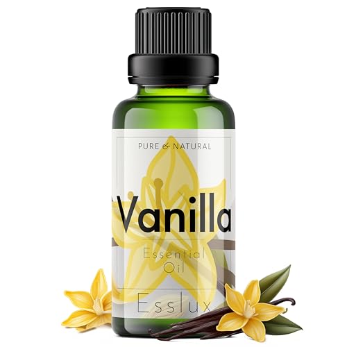 Image of Esslux Vanilla Essential Oil for Diffuser - Relax and Stay Sweet with Vanilla Oil for Skin - 100 Pure Natural Therapeutic Grade Vanilla Essential Oil for Aromatherapy and Topical - 120 ML