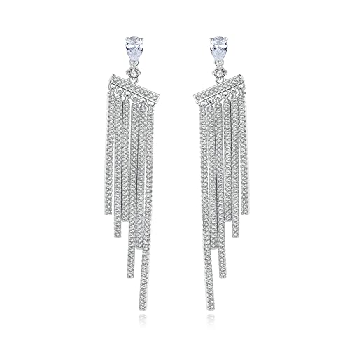 Boucles d'oreilles longues frange en argent avec oxydes de zirconium pour femme