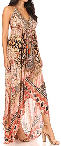 Image of Sakkas Lizi Womens Maxi High-Low Halter Handkerchief Long Dress Beach Party