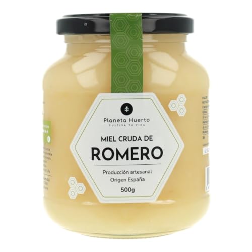 PLANETA HUERTO | Miel Cruda de Romero 500 gr, Miel Natural y Artesanal de- Miel cruda Sin Filtrar ni Pasteurizar, Producción Española con Alta Concentración de Néctar de Romero